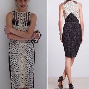 Rare Anthropologie Beguile Byron Lars Lasercut Sheath Dress Black Cream Size 6